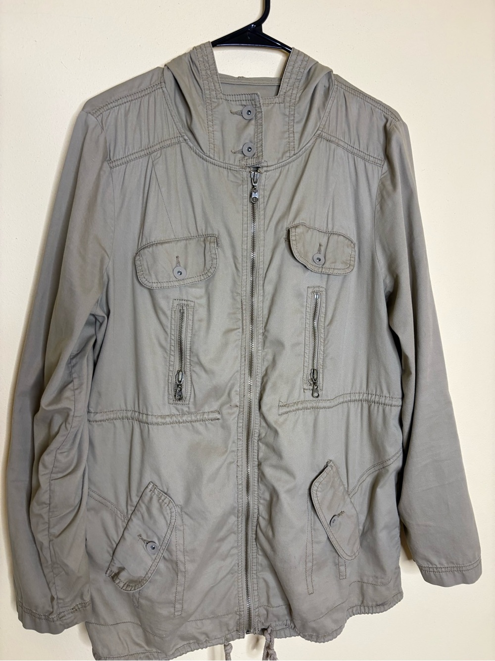 Ruff Hewn Khaki hooded zip jacket Size Large